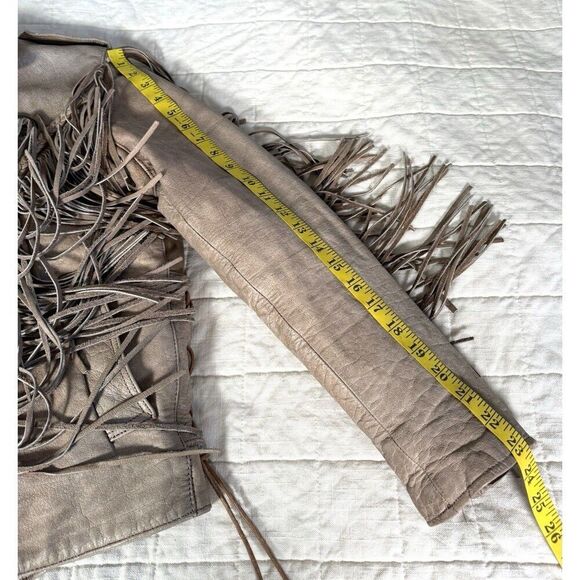 Vtg 90'S Hudson Leather Tan Biker Jacket Fringe Concho Buttons Western Womens M - Picture 8 of 10